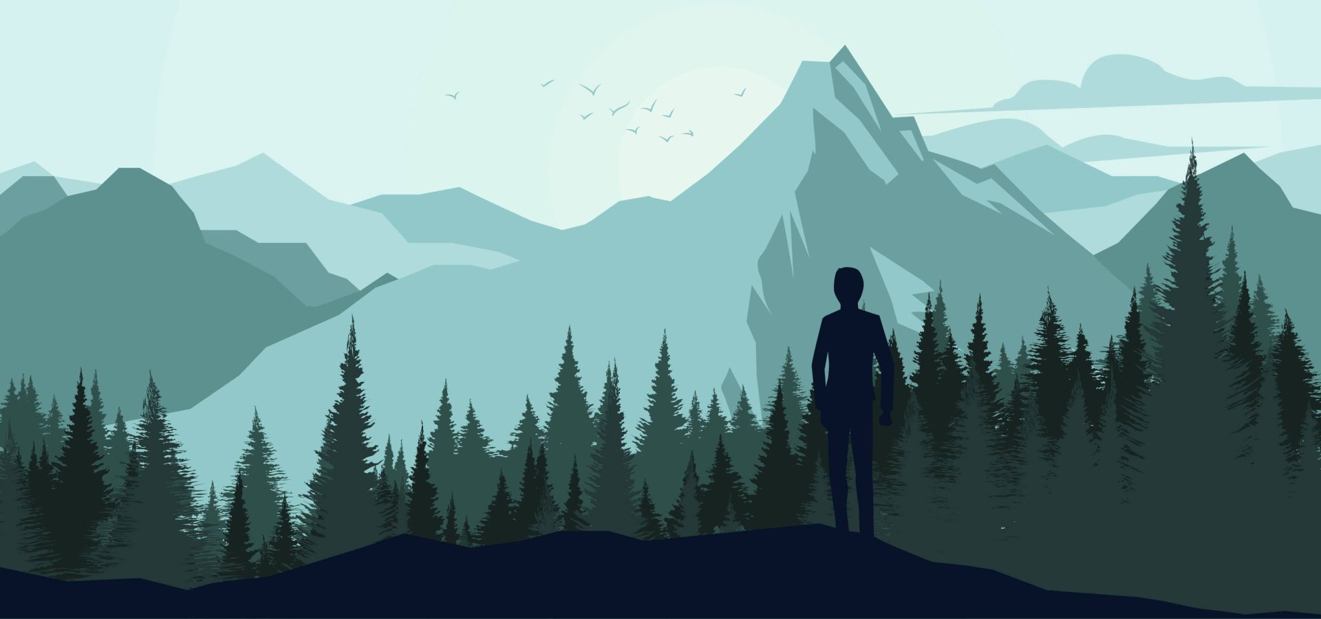 Man looking out to mountain illustration