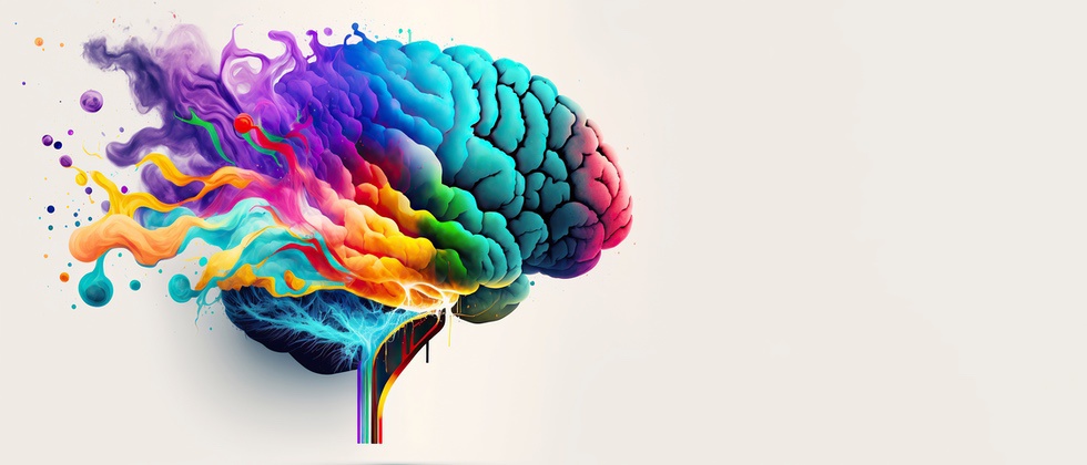 Artist's rendering of human brain flowing into multiple colors to represent reprocessing memories via ART therapy